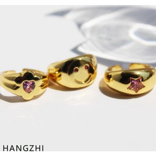 INES New Pink Zircon Heart Star Smiley Colorful Drip Glaze Open Copper Rings for Women Girls Party Travel Jewelry HANGZHI 2021