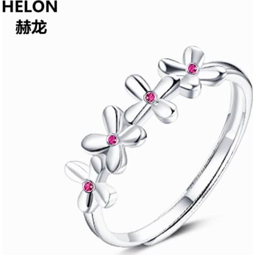 Solid 14k White Gold Engagement Ring for Women Natural Ruby Flower Wedding Ring Fine Jewelry Christmas Valentines day gifts