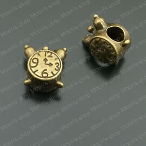 Wholesale 11*10mm Antique Bronze Alarm Clock Alloy Big hole bead Findings Accessories 30 pieces(JM2890)