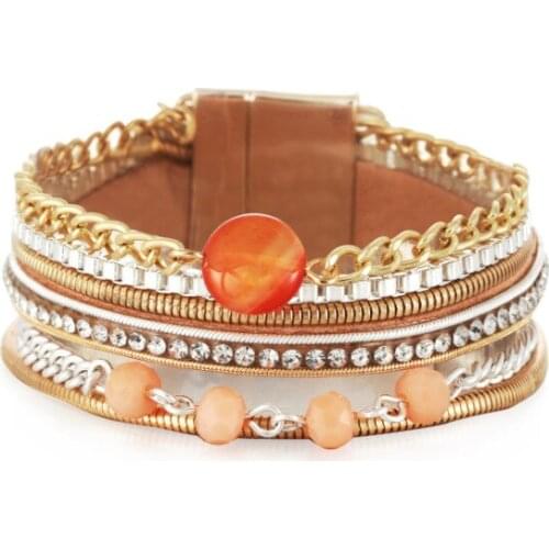 ORNAPEADIA New Leather Retro Small Round Beads Bracelets for Women Diamond-studded Light Luxury Niche Ladies Bracelet Wholesale