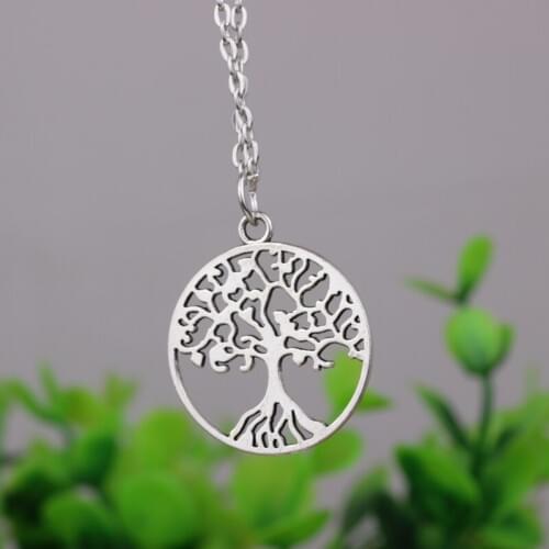 N345 European and American Hollow Life Tree Pattern Alloy Plating Pendant Necklace Retro Ornament Gift Sweater Chain