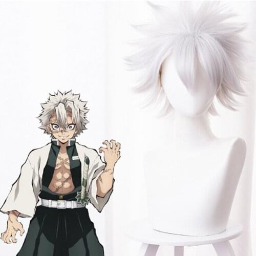 Anime Comic Demon Slayer Kimetsu No Yaiba Cosplay Wigs Shinazugawa Sanemi Cosplay Wig Synthetic Wig Hair White Short Men Wigs