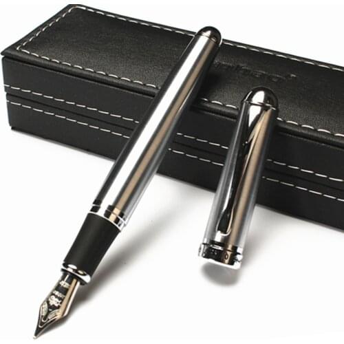 Jinhao X750 Fountain Pen Luxury Brand Silver Stainless Steel Medium 18KGP Nib Calligraphy Feather Pens for Writing Business Gift