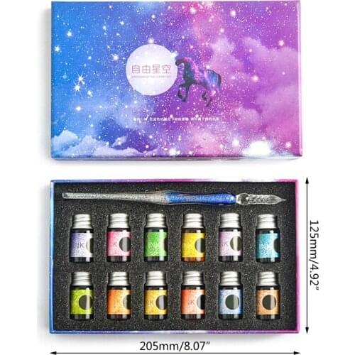 Crystal Starry Sky Glass Ink Pen Glass Dip Pen For Writing Fountain Pen Set Gift B36C