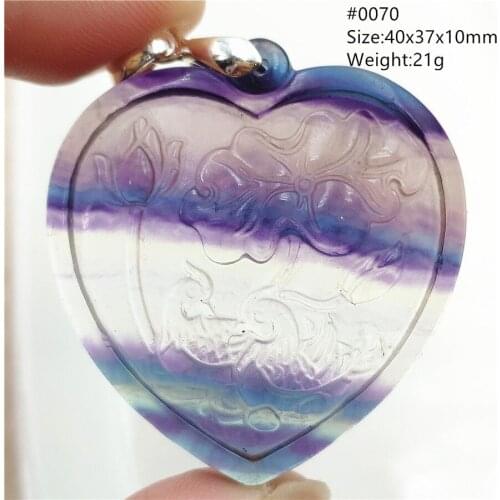Natural Colorful Fluorite Quartz Pendant 40x37x10mm For Women Men Heart Flower Carved Fluorite Necklace Jewelry Fashion AAAAA