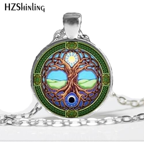 Tree Of Life Pendant, Sun and moon Tree Of Life Necklace, Yin Yang Jewelry, Round And Glass Charm A-083 HZ1