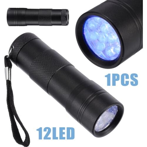 UV GEL Curing Light Black Professional Light 12 LED Ultraviolet Flashlight 395nm Torch For UV Resin Craft Battery