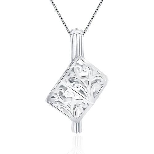 CLUCI Silver 925 Pearl Pendant Locket Jewelry for Women 925 Sterling Silver Life Tree Box Shaped Pearl Cage SC041SB