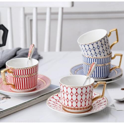 Nordic tea set coffee cup saucer set spoon high-grade striped ceramic teapot coffee shop drinking set English afternoon tea set