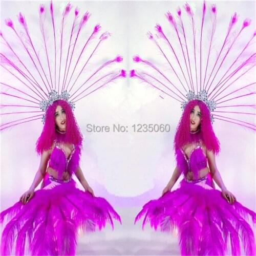 WYY Ballroom dance sexy women costumes dj singer stage show wears cloth party feather bra club catwalk performance dress ktv