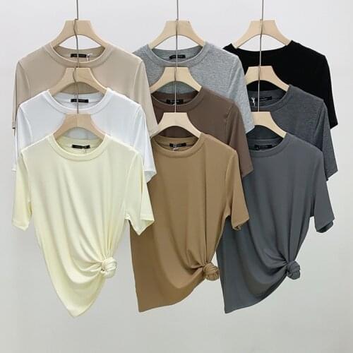 Ladies Modal T-Shirt Solid Color Round Neck Pullover Short Sleeve Self-Cultivation Temperament Commuter