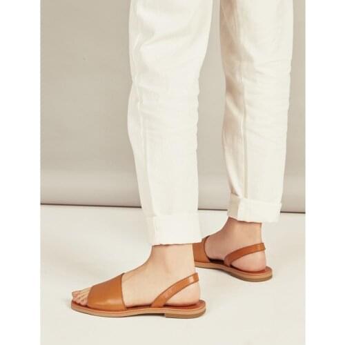 Roman Style Summer Women Genuine Cow Leather Sandals Slingback Strap Ladies Retro Summer Beach Low Heel Shoes