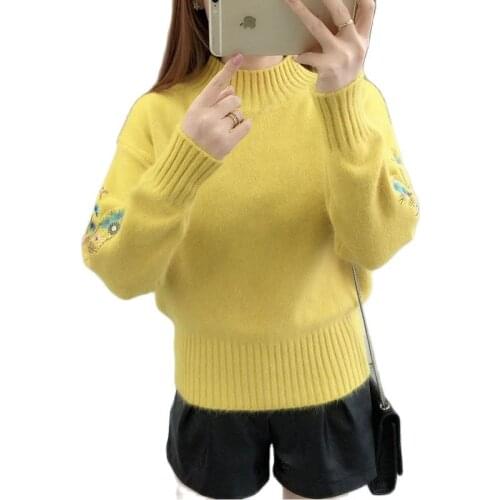 Embroidery Knitted Sweaters Women New Spring Autumn Sweater Pullover Half High Collar Bottoming Sweaters Mujer Feminina A187