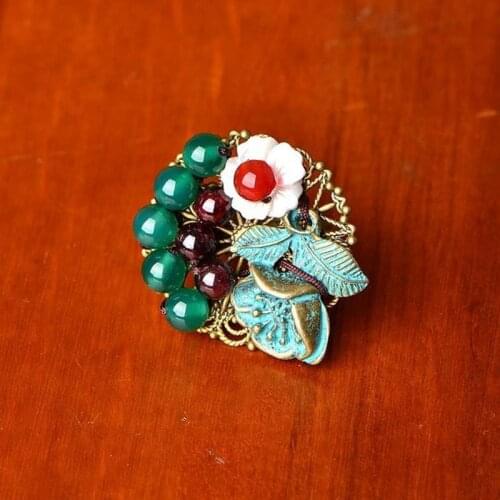 Good Luck Ring Chinese Style Natural Stone Green Agate Lucky Finger Ring Luxury Jewelry Gift for Women