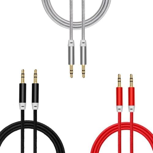 1PCS 1m Nylon Jack Aux Cable 3.5 Mm To 3.5mm Plug Audio Cable Male To Male Car Aux Cord For Iphone Xiaomi Gold-plated Plug