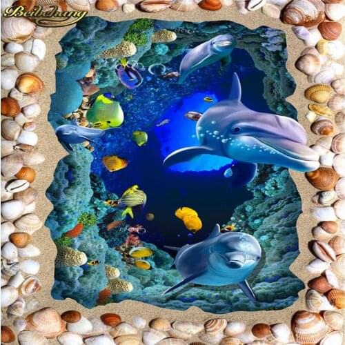 Beibehang Sea World Dolphin Mural Wallpaper papel de parede 3d 3D Non-slip Self-adhesive Vinyl Floor wallpaper for walls 3 d