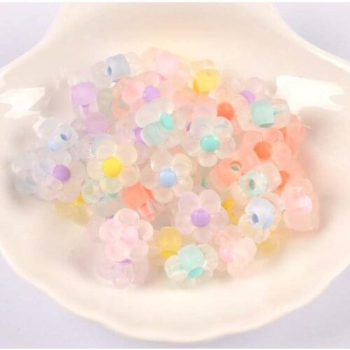 50pcs 12mm Mixed Color Acrylic Matte flower Straight Holes Beads Loose spacer beads For Jewelry Handmade YKL0875