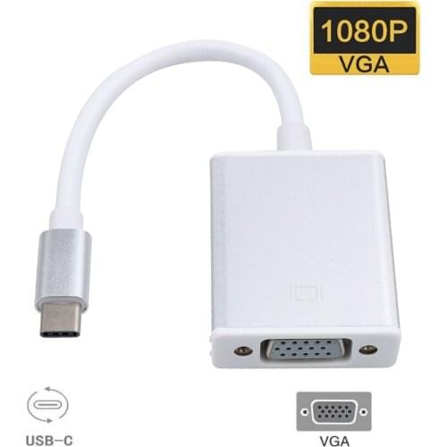 Kebidu USB Type C 3.1 Male to VGA 1080P Female Converter Adapter Aluminium Alloy Shell Video Hub for Macbook/Chromebook Pixel