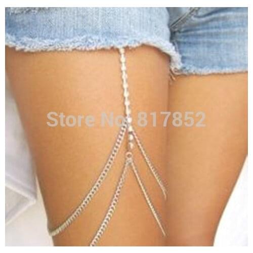 FREE SHIPPING STYLE L13 SILVER PLATED CHAINS SILVER RHINESTONE CHAINS TWO LAYERS LEG CHAIN BODY JEWELRY 2 COLORS