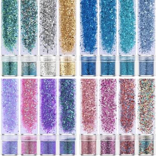 K3ND 16 Colors Glitter Powder Sequins Holographic Chunky Glitter Sequins for Resin Crafts Filler Nail Art Decor