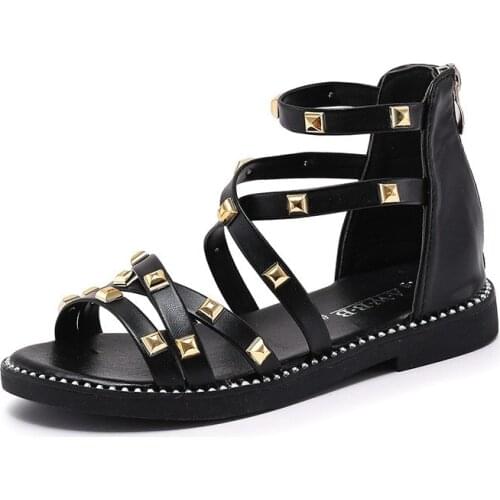 Skoex Childrens Casual Shoes Girls Fashion Sandals 2020 New High-tube Soft Bottom Non-slip Rivets Kids Girls Summer Flat Shoes