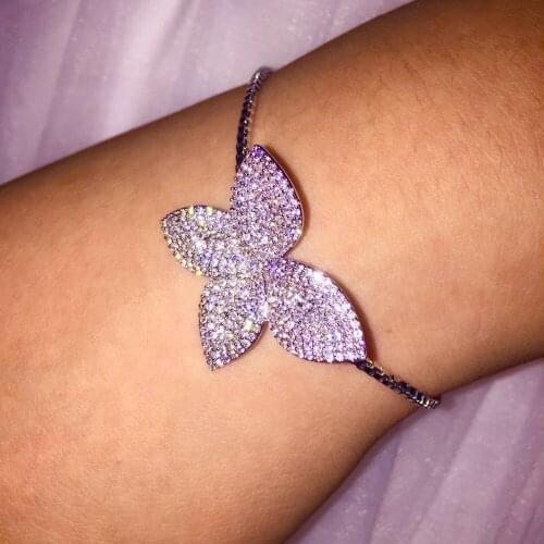 Celebrity AAA cz pave setting elegant unique Rose Flower leaf shaped charm bracelet for women hand party accessories