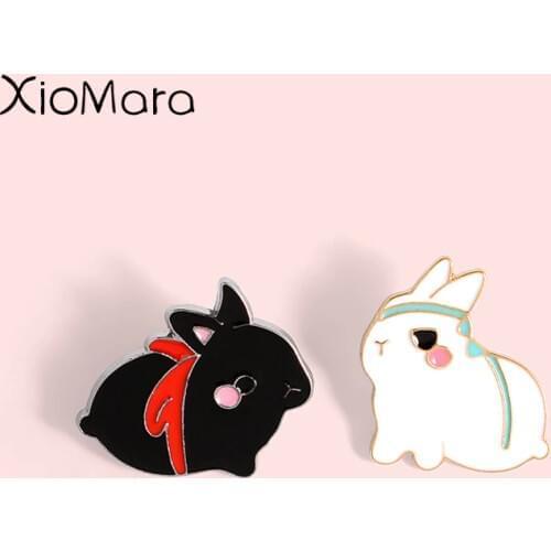 Fat Untamed Bunny Enamel Pin Cute White Rabbit Animal Badges Brooches Backpack Bag Accessories Lapel Pin Gift for Kids Friends