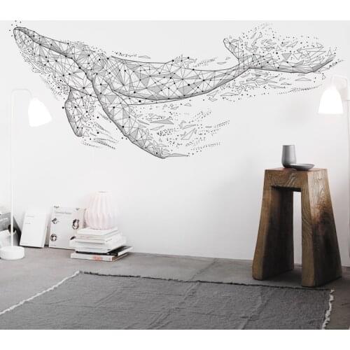 Whale Wall Sticker Black Minimalist Geometric Figure Retro Modern Background Wall Living Room Bedroom Self-adhesive Sticker Pain
