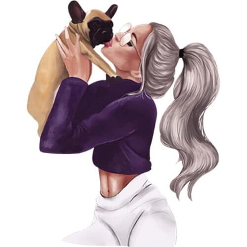 Cute Pet Appliques Stripe Garment Diy Thermal Transfer A-Level Washable Iron On Patches Girl Kiss Her Pet Stickers