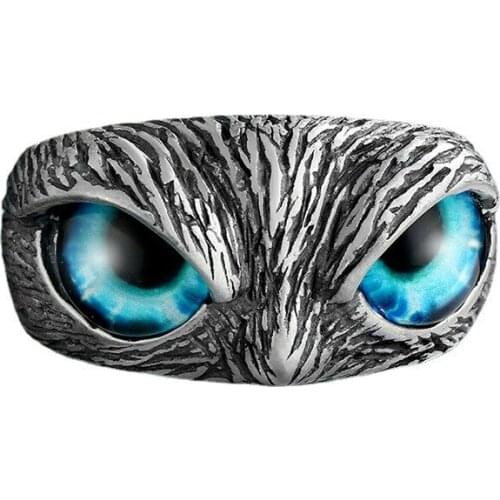 MIQIAO Silver Plated Retro Owl Birds Animal Evil Eyes Hip Hop Vintage Rings for Women Men Couple Friends Gift Goth Boho Jewelry