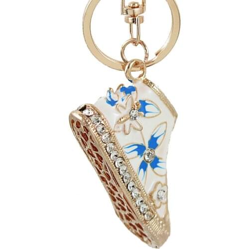 Fashion Zinc Alloy Crystal Mini Flower Shoes Fashion Car Accessories Women Keychain for The Keys Chaveiro Keychain Key Rings