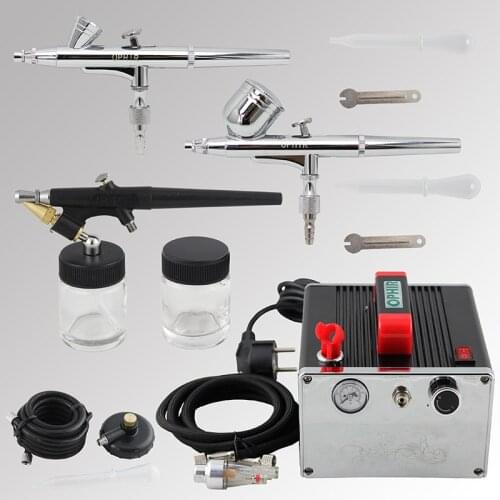 OPHIR 3 Dual-Action & Single-Action Airbrush Kits with Air Compressor Air Brush for Temporary Tattoo Nail Art_AC091+004A+071+073