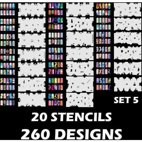 260 DESIGNS Airbrush Nail Art STENCIL Template Kit Paint stamp tool stamping plate image manicure plates Paint 20 Sheets /lot