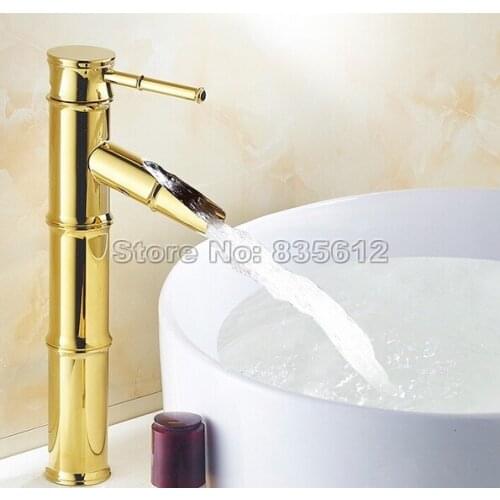 NEW Luxury Golden Brass Single Handle Bathroom Faucet Deck Mounted Wash Basin Mixer Vessel Sink Tap j037