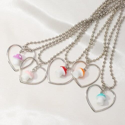 Cute Cartoon Color Harajuku Mushroom Necklaces Women Fashion Sweet Heart Pendant Necklace for Girls Fine Jewelry Child Xmas Gift