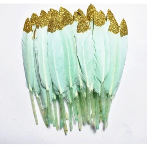20Pcs/Lot Mint Green Dyed Gold Powder Dipped Duck Feathers Goose Feathers for Crafts 10-15CM/4-6inch Feather for Jewelry Making
