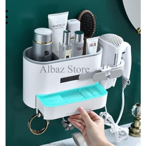 Toilet Hair Dryer Rack Free Punching Bathroom Shelf Wall Mount Toilet Storage Shelf Kitchen Drawer Organizer For Cosmetics