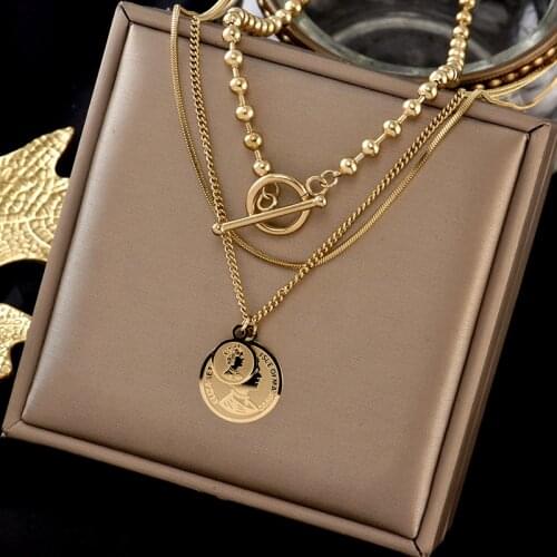 316L stainless steel portrait three-layer collarbone minimalist necklace web celebrity new INS titanium steel exquisite