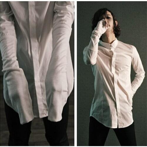 S-xxl ! Male Basic Knitted Long-sleeve Plain Pure White Shirt Slim Brief Shirt Mens Stage Singer Costumes Clothing