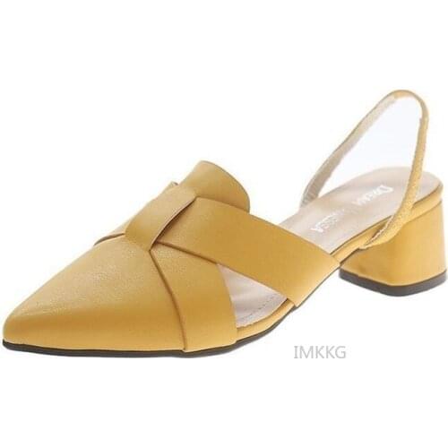 Sandals Women Top Quality Leather High Square Heels Ladies Sandals Handmade Summer Pointed Toe Womens Shoes