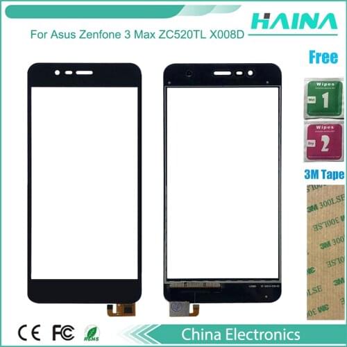 3pcs Touch Screen Digitizer Front Glass Touch Panel Sensor For Asus Zenfone 3 Max ZC520TL X008D Touchscreen Replacement +tape