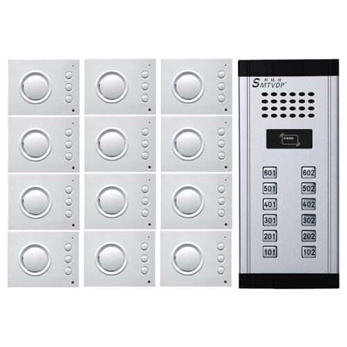 Intercom System Audio Door Phone for 12 apartments, 4-wired Audio Doorphone With Hand-free Indoor Units ,ID Card Unlock