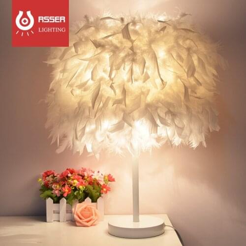 RSSER Feather Table Lamp LED Bedside Lamp Table Lamp For Bedroom Living Room Home Decoration E27 Bulb Lamp