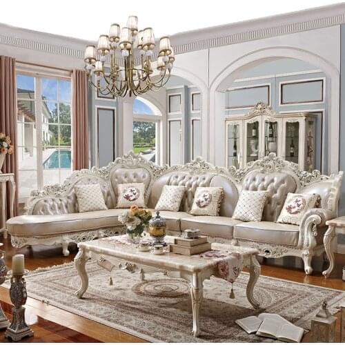Baijiahui corner European luxury sofa combination leather carving all solid wood sofa small family furniture 3006