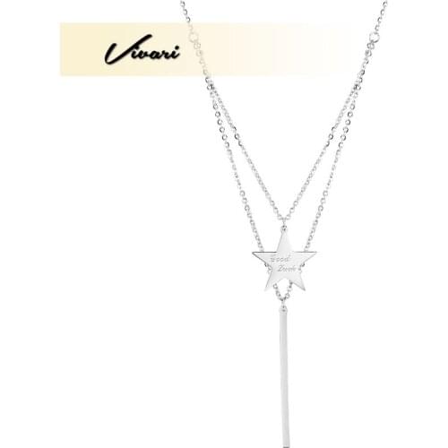 Vivari Star Good Luck Pendants Women Stainless Steel Necklace Simple Choker Fashion Jewelry Silver Color Chains Charm Neckwear