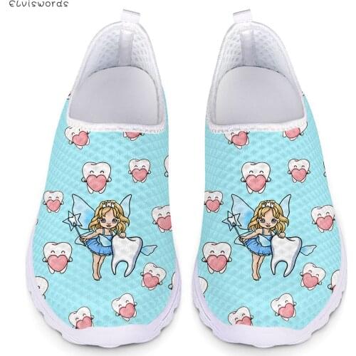ELVISWORDS Cute Nurse with Love Printed Lightweight Womens Flats Shoes Comfortable Air Mesh Sneakers Lazy Shoes for Ladies 2021