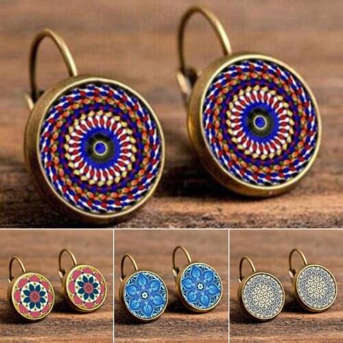 Womens Earrings Hot Products Time Gemstone Bohemian Flower Stud Earrings Symbol of Zen Buddhism Earrings Jewelry Accessories