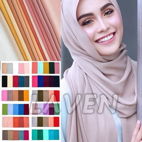 Muslim Plain Bubble Chiffon Hijab Scarf Women 2021 Solid Color Soft Long Shawls and Wraps Georgette Head Scarves Ladies Hijabs