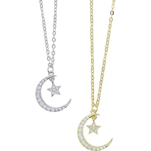 100% 925 Sterling Silver Moon Choker Necklace Delicate Mini CZ Star Drip Cz Charm Layer Short necklace Valentines Day Gift