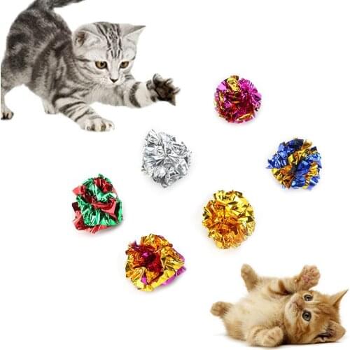 12pcs Colorful Ball Sound Tin Paper Toy Cat Crinkle Balls Playing Pets Toys Candy Color Ring Paper Ball Tin Foil Ball Durability
